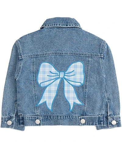Sweet Wink Little Girls Blue Plaid Bow Patch Denim Jacket