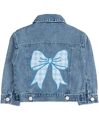 Sweet Wink Little Girls Blue Plaid Bow Patch Denim Jacket