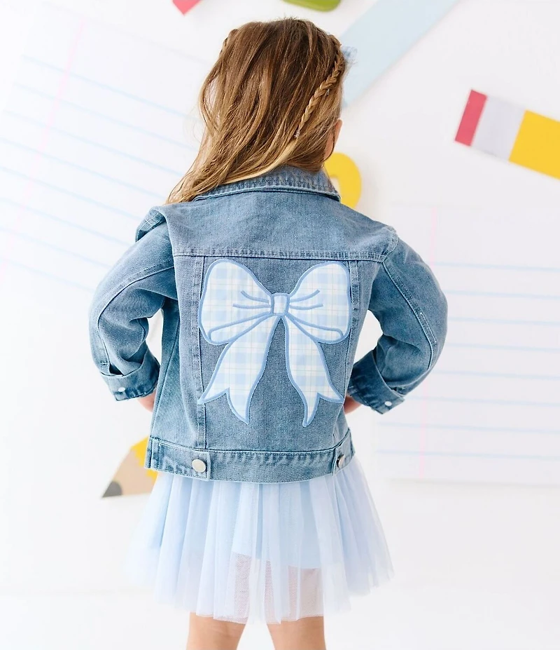 Sweet Wink Little Girls Blue Plaid Bow Patch Denim Jacket
