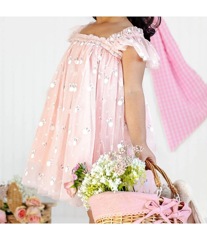 Sweet Wink Little Girls Cap Sleeve Bunny-Embroidered Tulle Dress