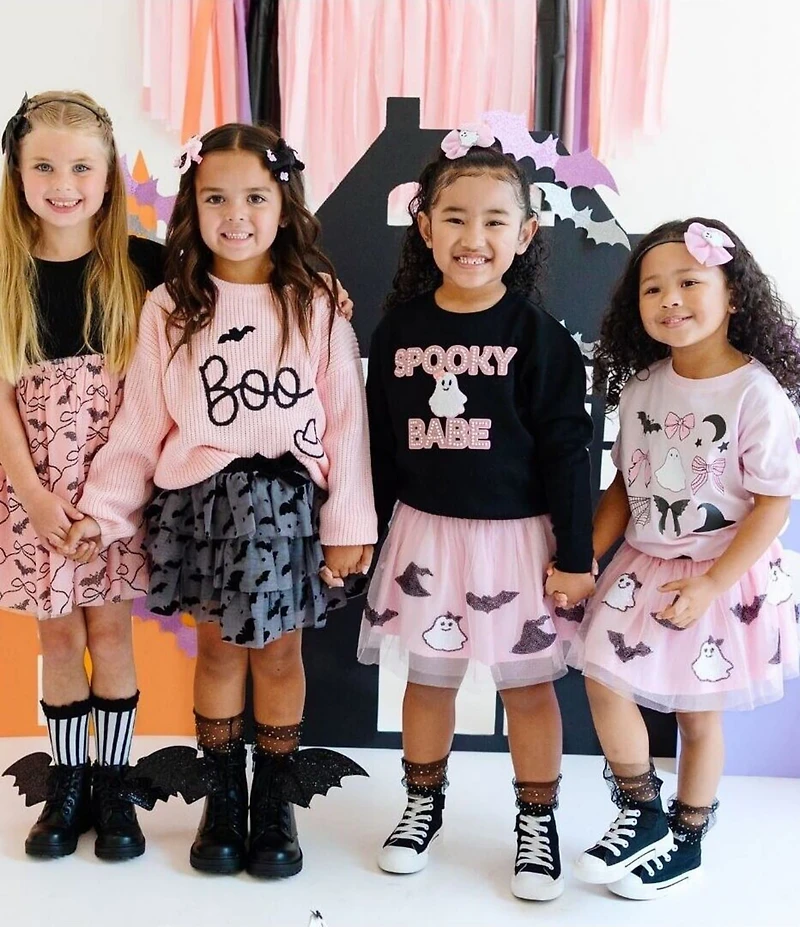 Sweet Wink Little Girls Halloween-Themed Boo Knit Sweater