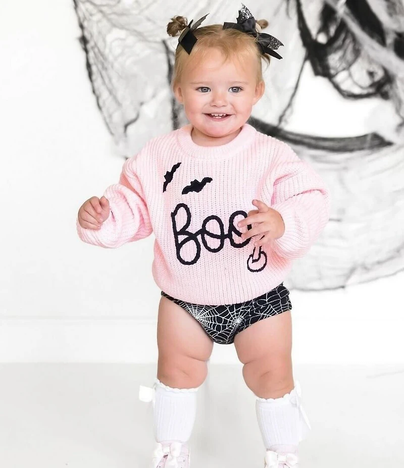 Sweet Wink Little Girls Halloween-Themed Boo Knit Sweater