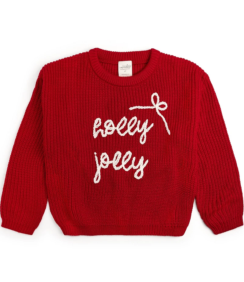 Sweet Wink Little Girls Holly Jolly Bow Christmas Knit Sweater