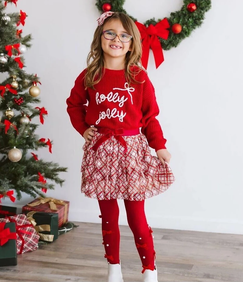 Sweet Wink Little Girls Holly Jolly Bow Christmas Knit Sweater