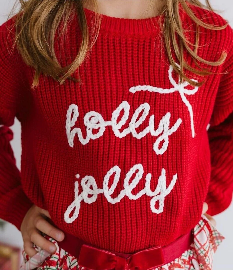 Sweet Wink Little Girls Holly Jolly Bow Christmas Knit Sweater