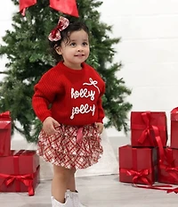 Sweet Wink Little Girls Holly Jolly Bow Christmas Knit Sweater
