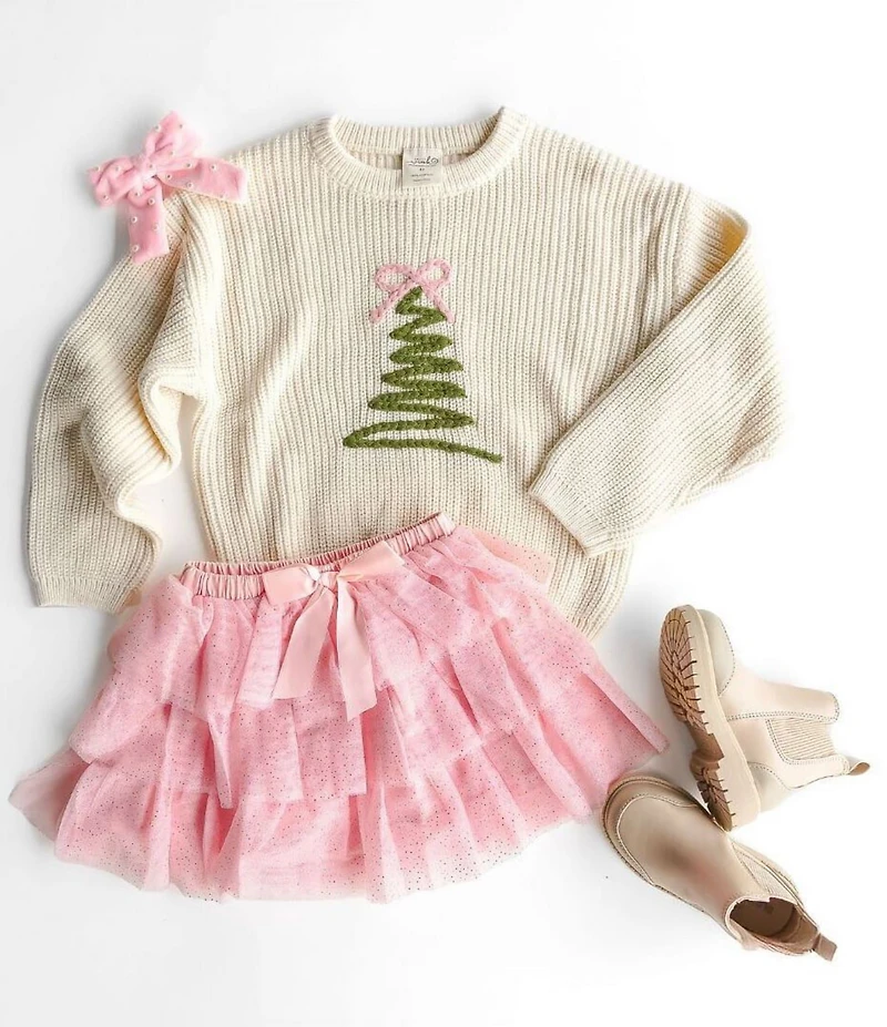 Sweet Wink Little Girls Long Sleeve Coquette Christmas Tree Knit Sweater