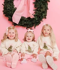 Sweet Wink Little Girls Long Sleeve Coquette Christmas Tree Knit Sweater