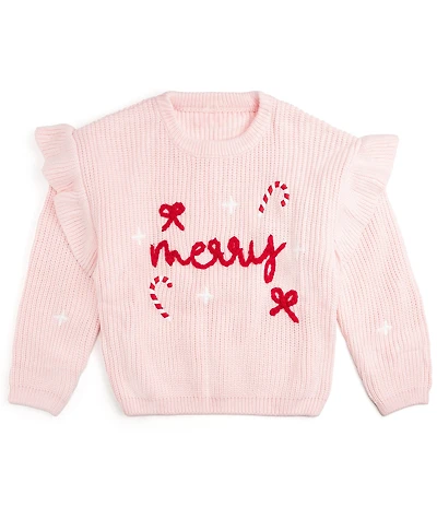 Sweet Wink Little Girls Long Sleeve Coquette Merry Christmas Knit Sweater