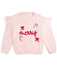 Sweet Wink Little Girls Long Sleeve Coquette Merry Christmas Knit Sweater