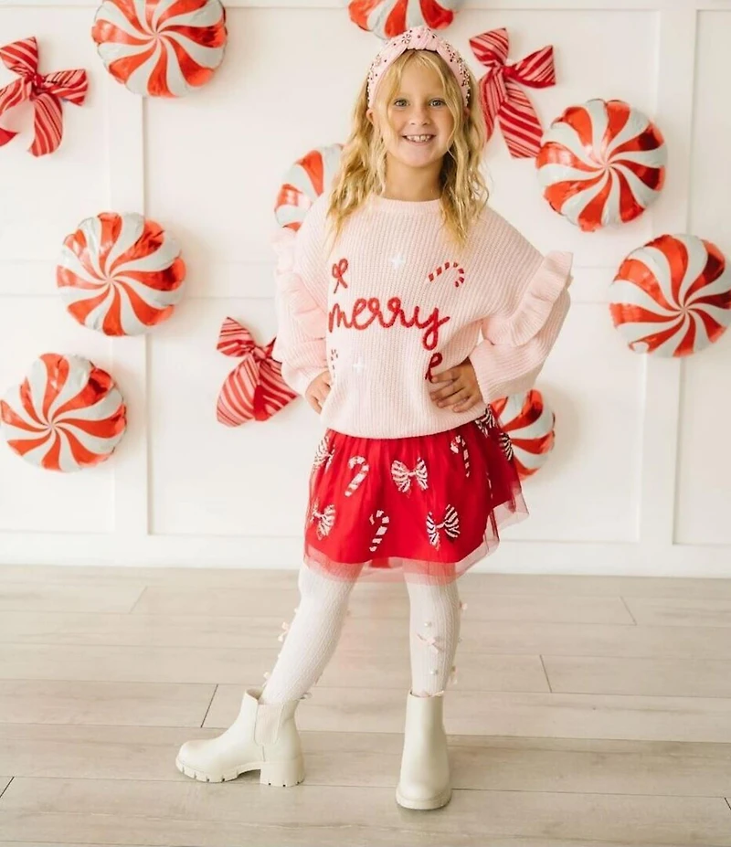 Sweet Wink Little Girls Long Sleeve Coquette Merry Christmas Knit Sweater