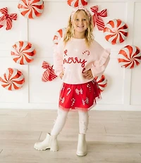 Sweet Wink Little Girls Long Sleeve Coquette Merry Christmas Knit Sweater