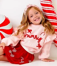 Sweet Wink Little Girls Long Sleeve Coquette Merry Christmas Knit Sweater