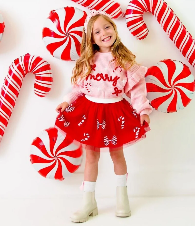 Sweet Wink Little Girls Long Sleeve Coquette Merry Christmas Knit Sweater
