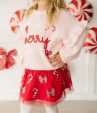 Sweet Wink Little Girls Long Sleeve Coquette Merry Christmas Knit Sweater