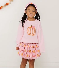 Sweet Wink Little Girls Long-Sleeve Coquette Pumpkin Knit Sweater