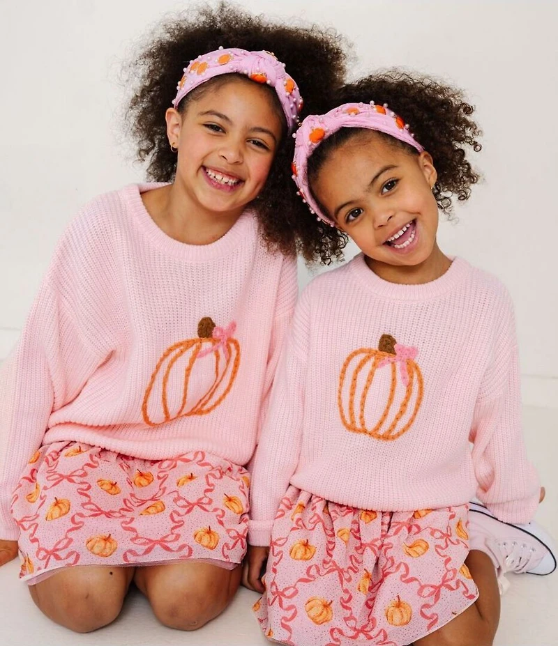 Sweet Wink Little Girls Long-Sleeve Coquette Pumpkin Knit Sweater