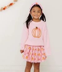 Sweet Wink Little Girls Long-Sleeve Coquette Pumpkin Knit Sweater