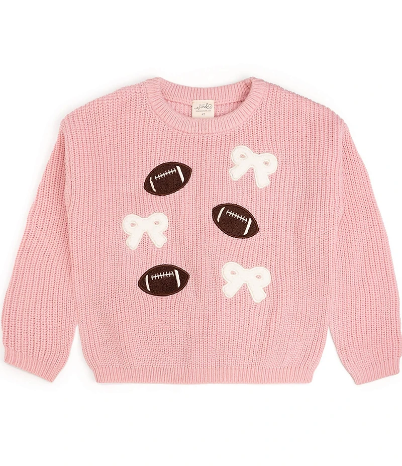 Sweet Wink Little Girls Long-Sleeve Football/Bows Patches Knit Sweater