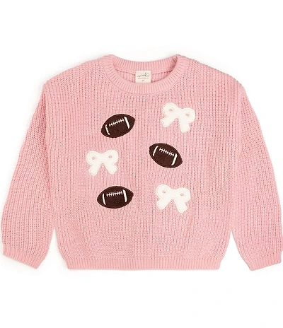 Sweet Wink Little Girls Long-Sleeve Football/Bows Patches Knit Sweater