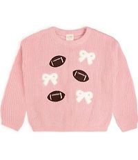 Sweet Wink Little Girls Long-Sleeve Football/Bows Patches Knit Sweater
