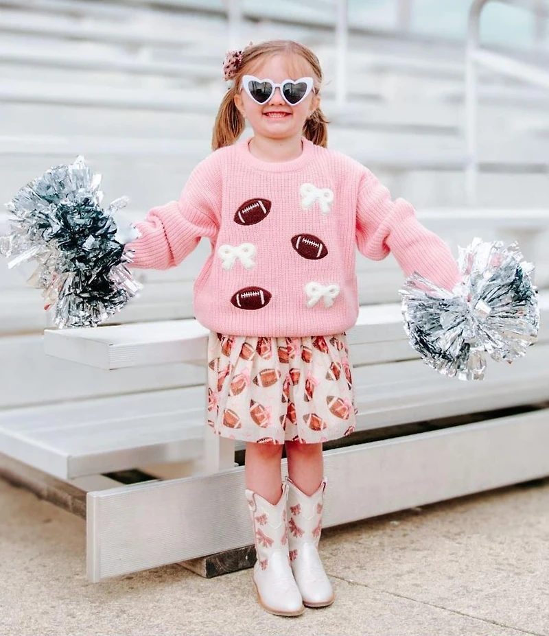 Sweet Wink Little Girls Long-Sleeve Football/Bows Patches Knit Sweater