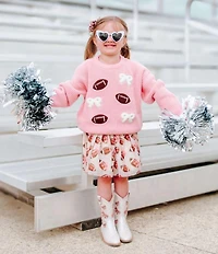 Sweet Wink Little Girls Long-Sleeve Football/Bows Patches Knit Sweater