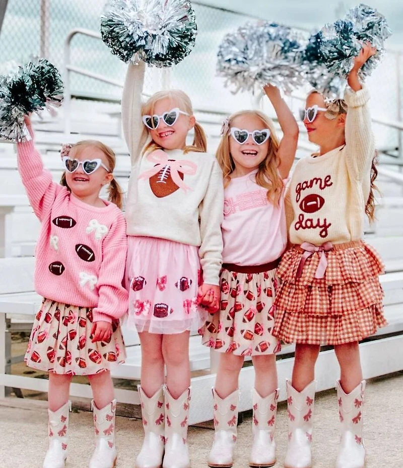 Sweet Wink Little Girls Long-Sleeve Football/Bows Patches Knit Sweater
