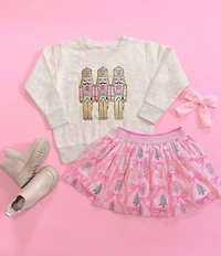 Sweet Wink Little Girls Long Sleeve Pastel Nutcracker Patch Christmas Sweatshirt