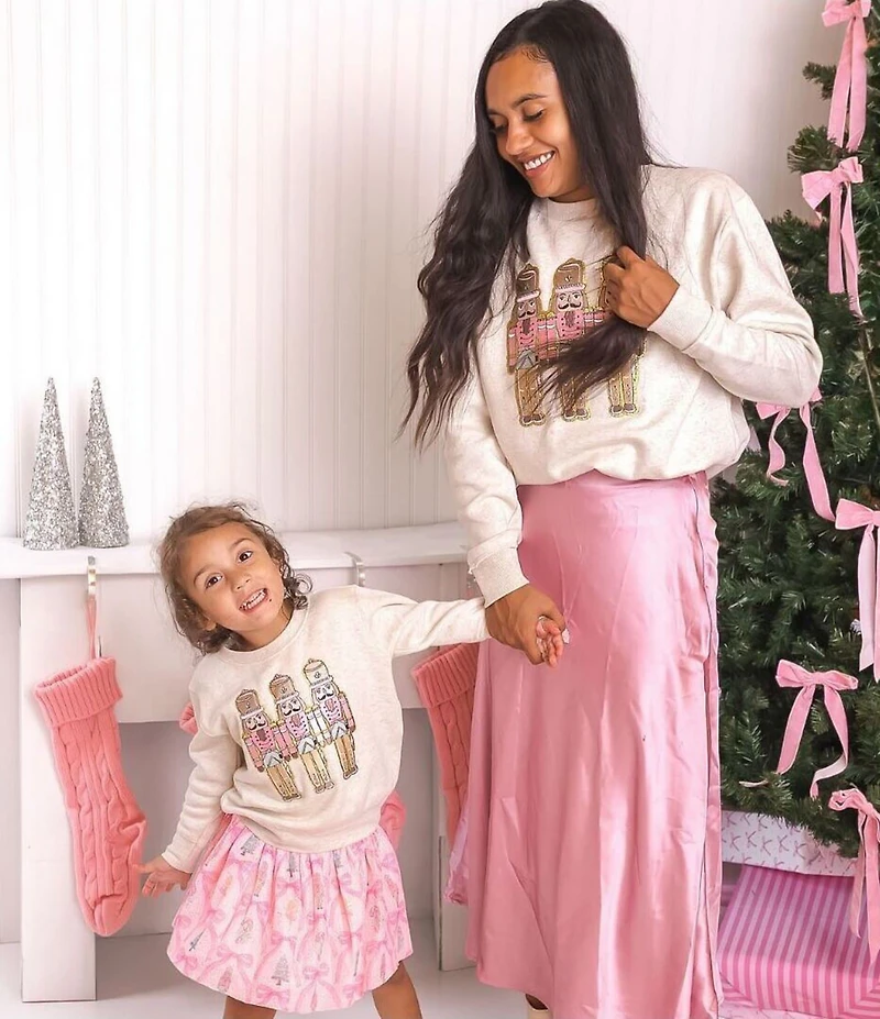 Sweet Wink Little Girls Long Sleeve Pastel Nutcracker Patch Christmas Sweatshirt