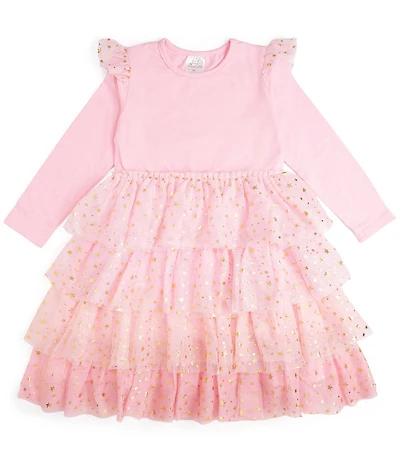Sweet Wink Little Girls Long Sleeve Prink Princess Tiered Tutu Dress
