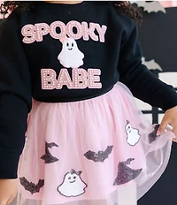 Sweet Wink Little Girls Long Sleeve Spooky Babe Sweatshirt