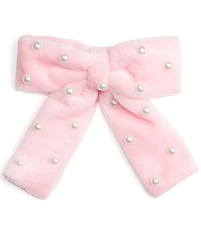 Sweet Wink Little Girls Pink Velvet Pearl Bow Clip