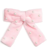 Sweet Wink Little Girls Pink Velvet Pearl Bow Clip