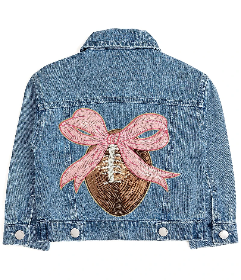 Sweet Wink Little Girls Sequin Football & Bow Patch Denim Jacket