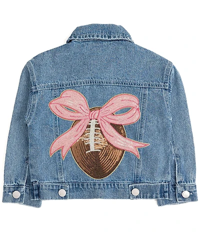 Sweet Wink Little Girls Sequin Football & Bow Patch Denim Jacket