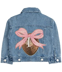 Sweet Wink Little Girls Sequin Football & Bow Patch Denim Jacket