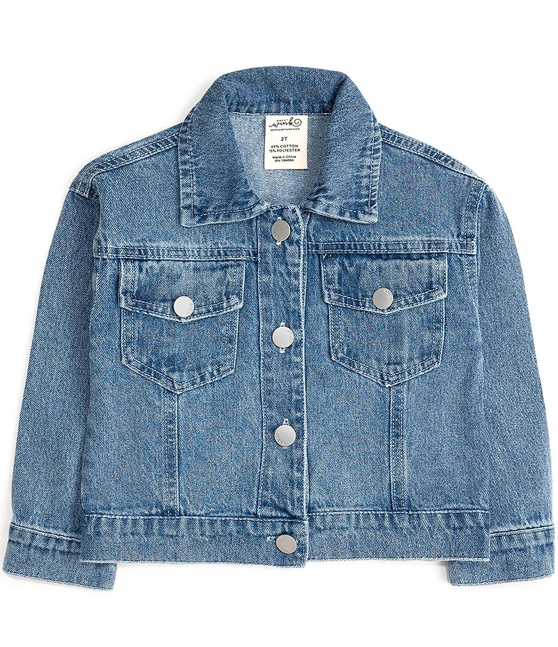 Sweet Wink Little Girls Sequin Football & Bow Patch Denim Jacket