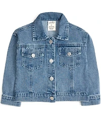 Sweet Wink Little Girls Sequin Football & Bow Patch Denim Jacket