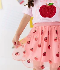 Sweet Wink Little Girls Short Sleeve Apple Rhinestone Patch T-Shirt