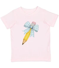 Sweet Wink Little Girls Short Sleeve Blue Plaid Pencil Bow T-Shirt