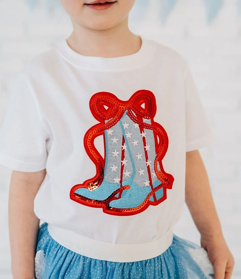 Sweet Wink Little Girls Short-Sleeve Patriotic Americana Cowgirl Boots T-Shirt