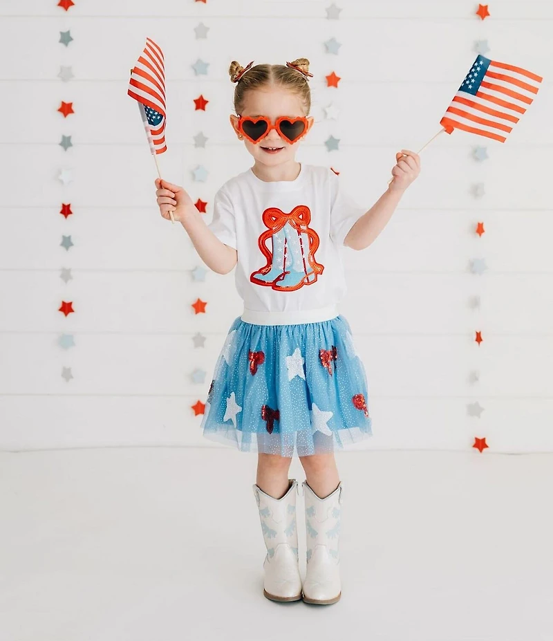 Sweet Wink Little Girls Short-Sleeve Patriotic Americana Cowgirl Boots T-Shirt