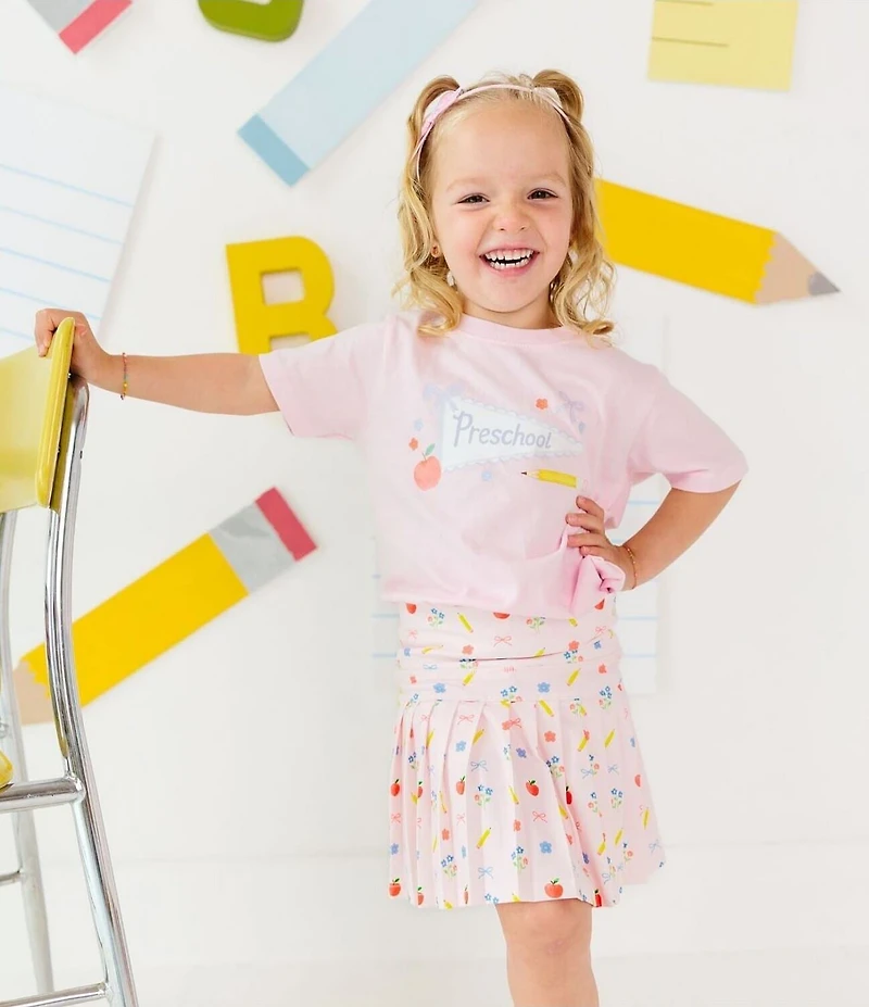 Sweet Wink Little Girls Short Sleeve Preschool Pennant T-Shirt