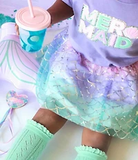 Sweet Wink Little/Big Girls Sparkling Mermaid Tutu Skirt