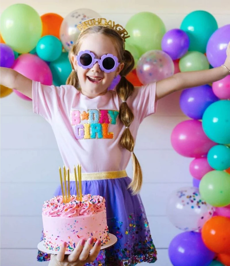 Sweet Wink Little/Big Girls Short Sleeve Birthday Girl Patch T-Shirt