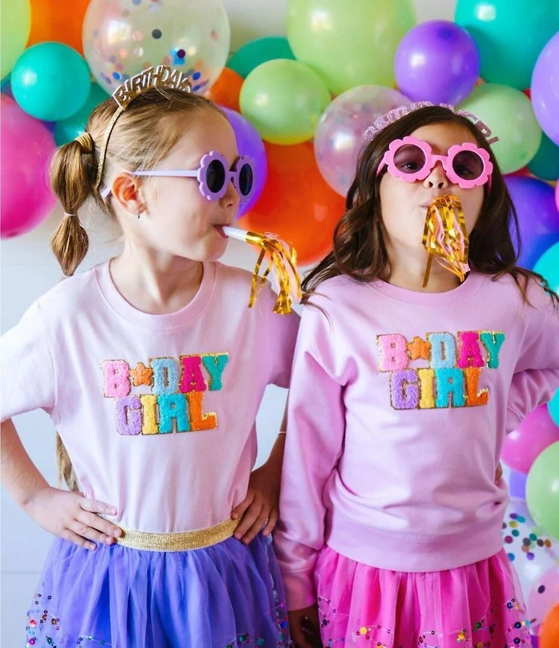 Sweet Wink Little/Big Girls Short Sleeve Birthday Girl Patch T-Shirt