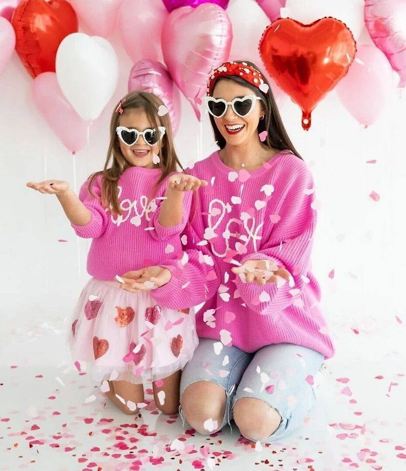 Sweet Wink Little/Big Girls Long Sleeve Love Oversized Yarn-Knit Sweater