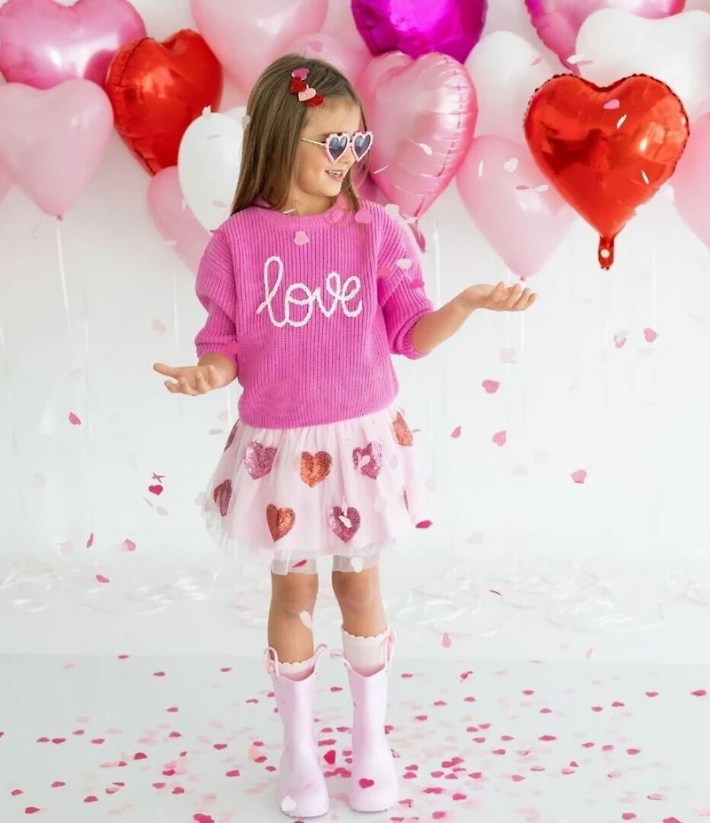 Sweet Wink Little/Big Girls Sequined Heart-Applique Tulle Tutu Skirt