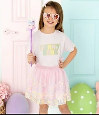 Sweet Wink Little/Big Girls Short Sleeve Easter Bunny Babe Patch Easter T-Shirt
